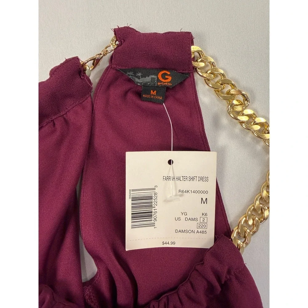 Guess Halter Shift Dress Chain Strap Sleeveless Burgundy‎ Size M Party